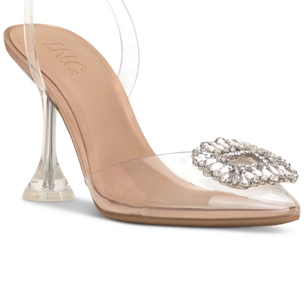 INC International Concepts Women's Clear and Tan Embellished Heels